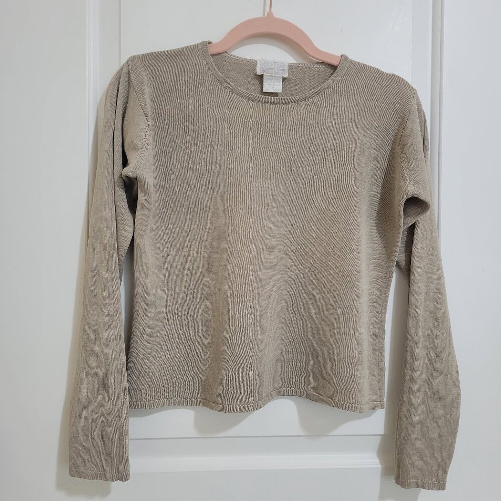 Vintage Moda Int'l Silk Knit Long Sleeves Crew Cropped Top S